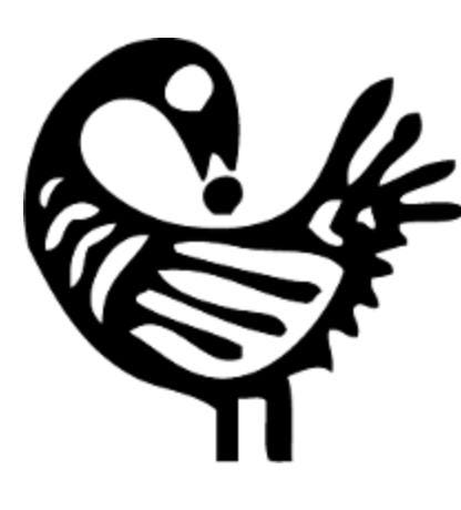 Black and white illustration of a stylized bird. - Sankofa