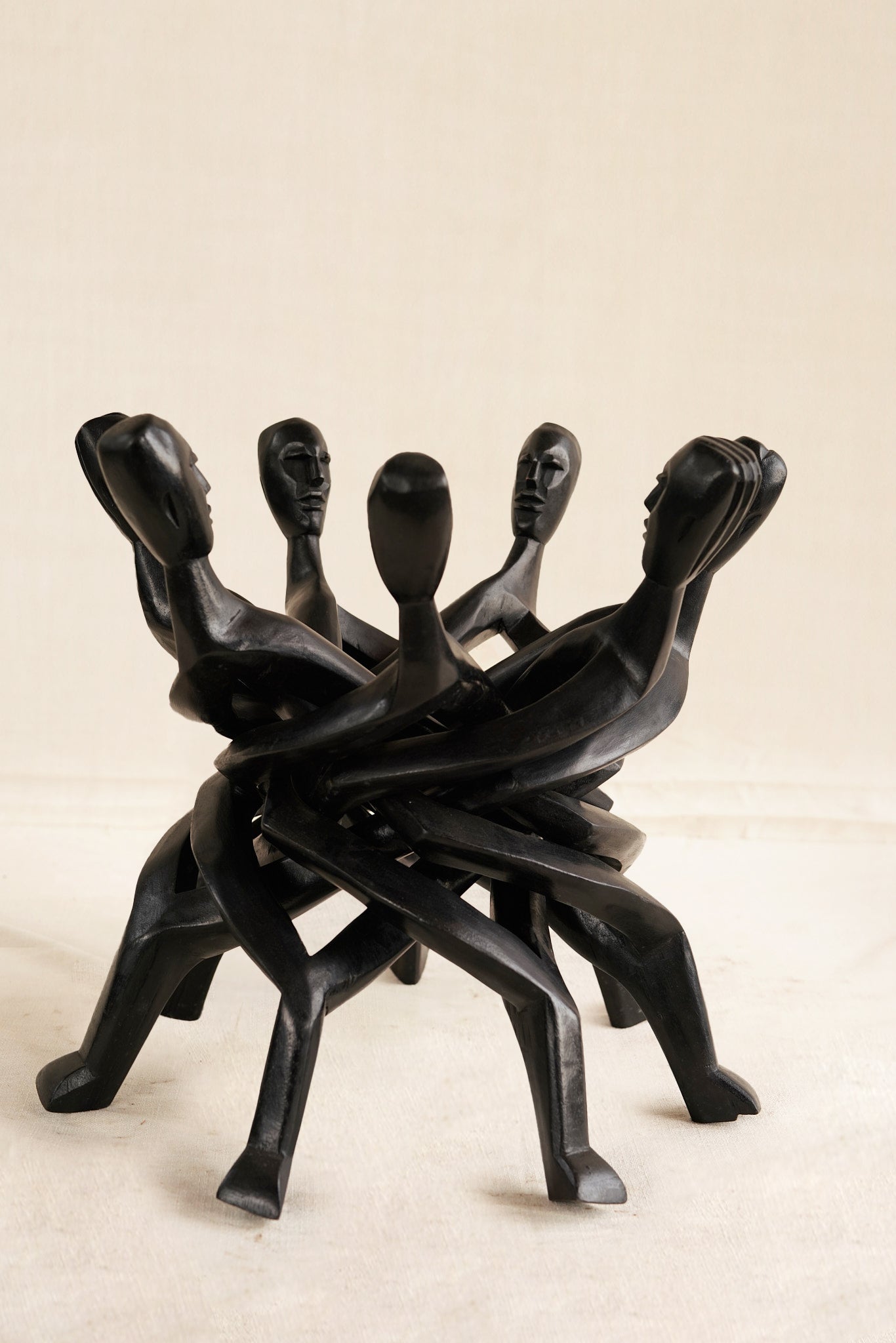 Black Unity Sculpture with Rattan Balls