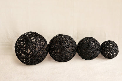 Black Unity Sculpture with Rattan Balls