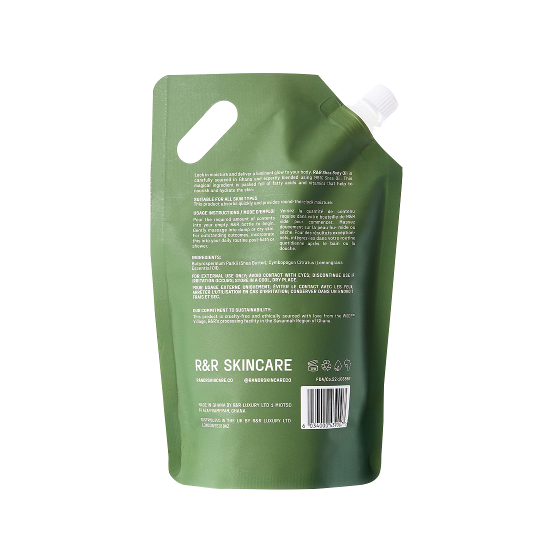 Sustainable Shea Body Oil Refill Pouch: Deep Hydration, Luminous Glow, Natural Scents