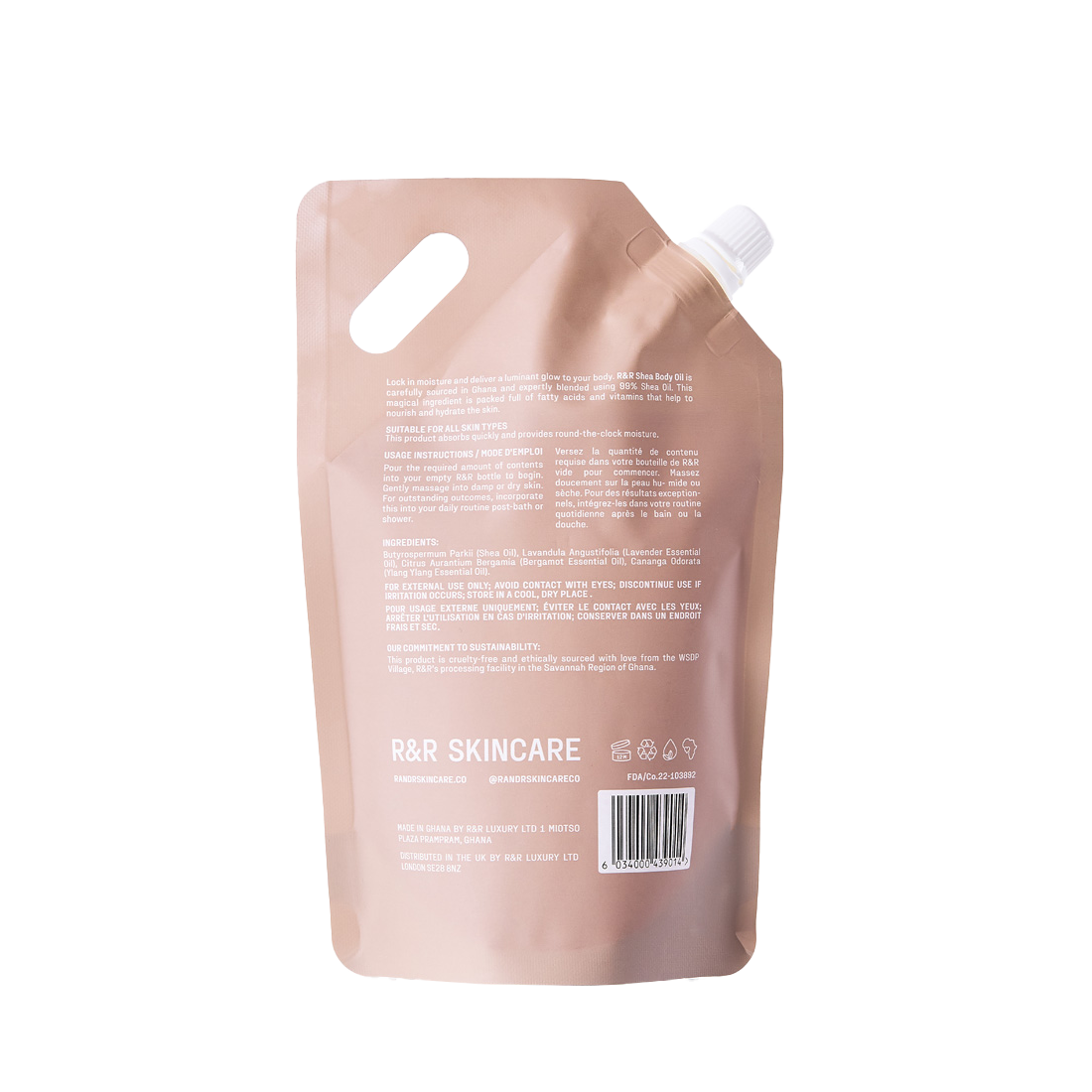 Sustainable Shea Body Oil Refill Pouch: Deep Hydration, Luminous Glow, Natural Scents